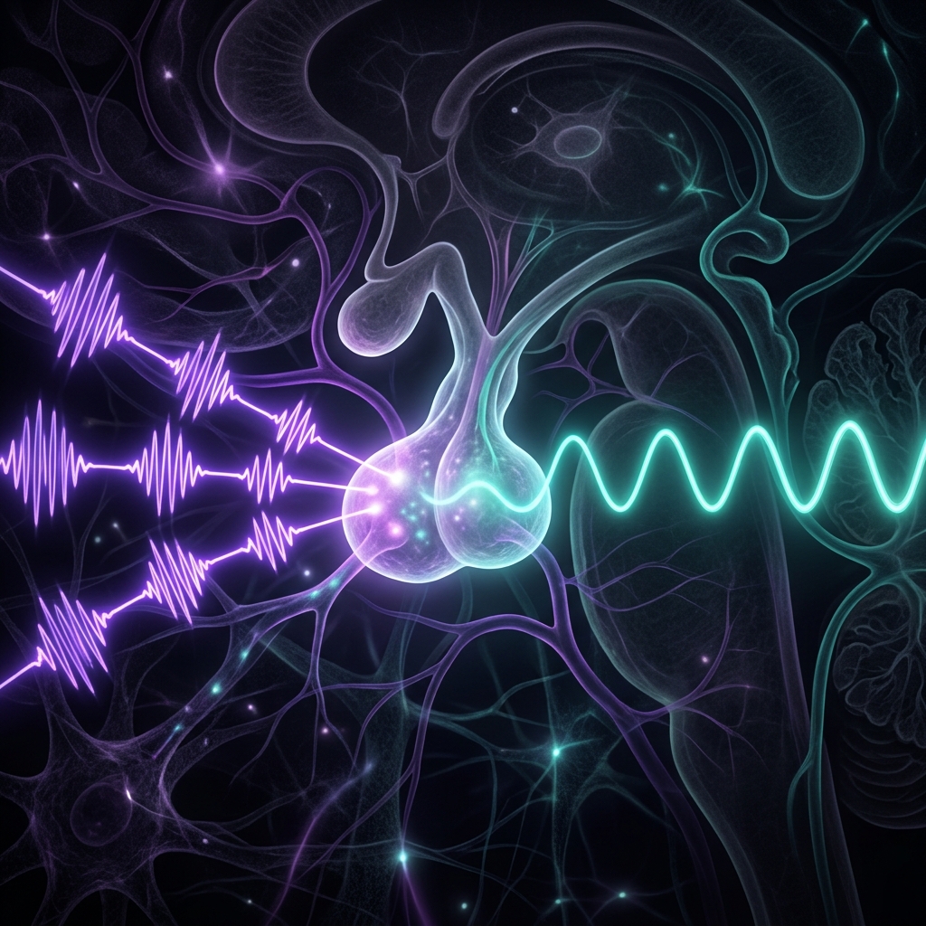 Pituitary gland receiving different growth hormone releasing signals demonstrating CJC-1295 vs Sermorelin mechanisms