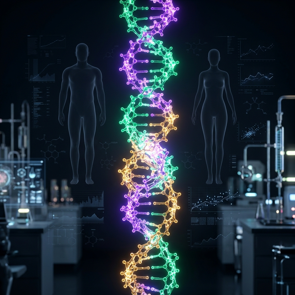 Futuristic triple-helix molecular structure representing the retatrutide triple agonist peptide mechanism